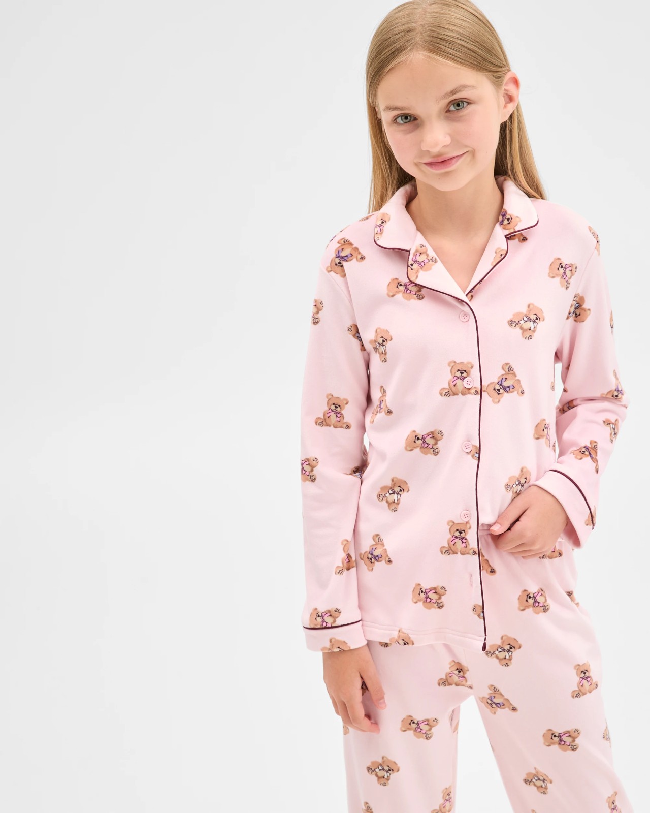 Older Girls Top & Pants Fleece Pyjama Set - Bear 2 of 5