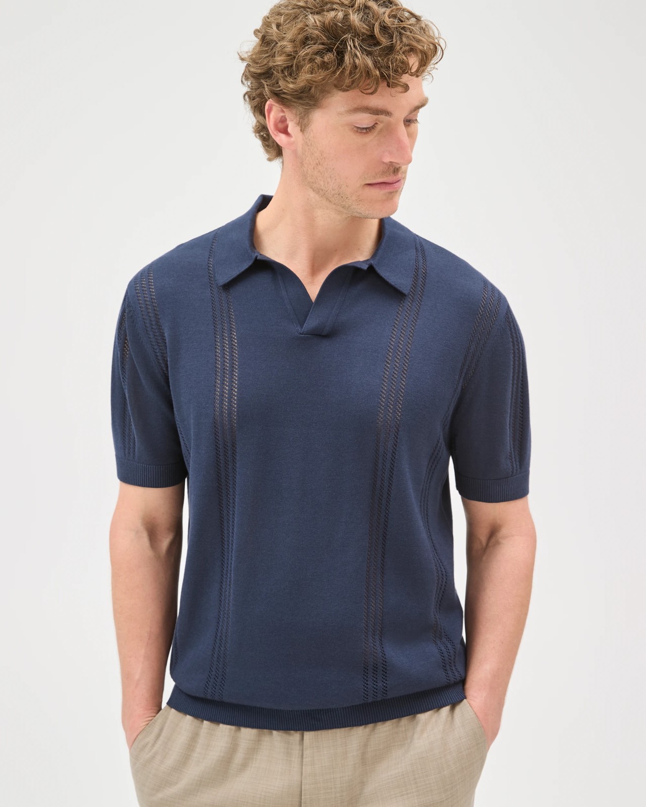 Preview Short Sleeve Knitwear Polo Top - Navy 5 of 6