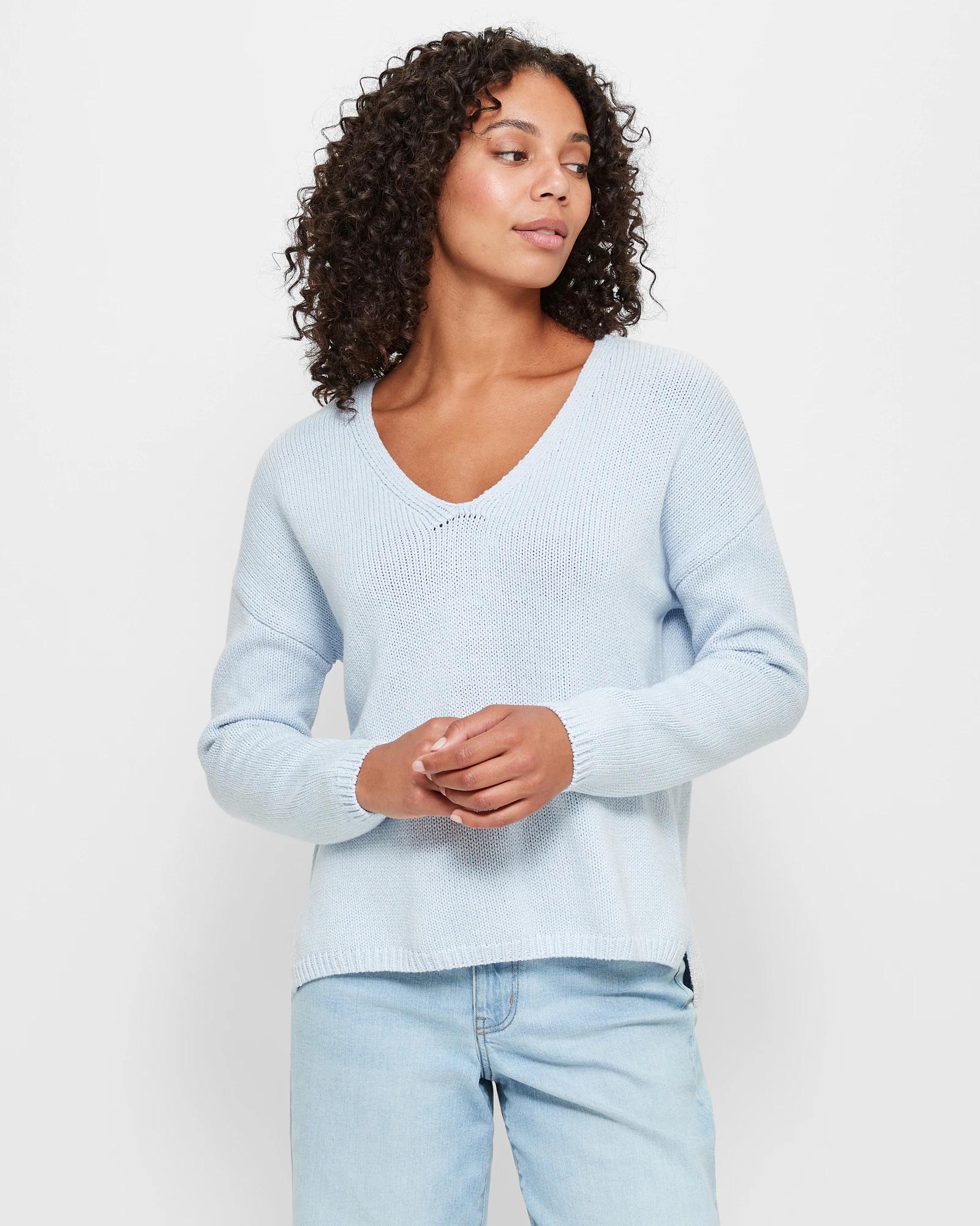 Pale blue v neck jumper clearance ladies