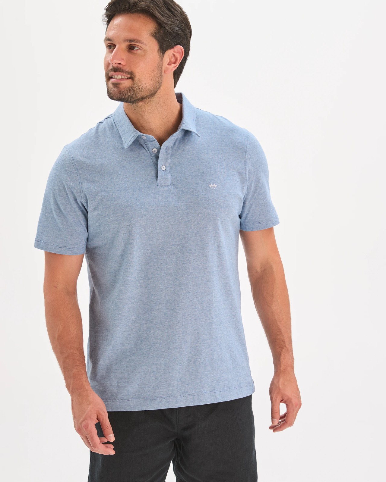 Australian Cotton Textured Jersey Polo Top - Light Blue 5 of 6