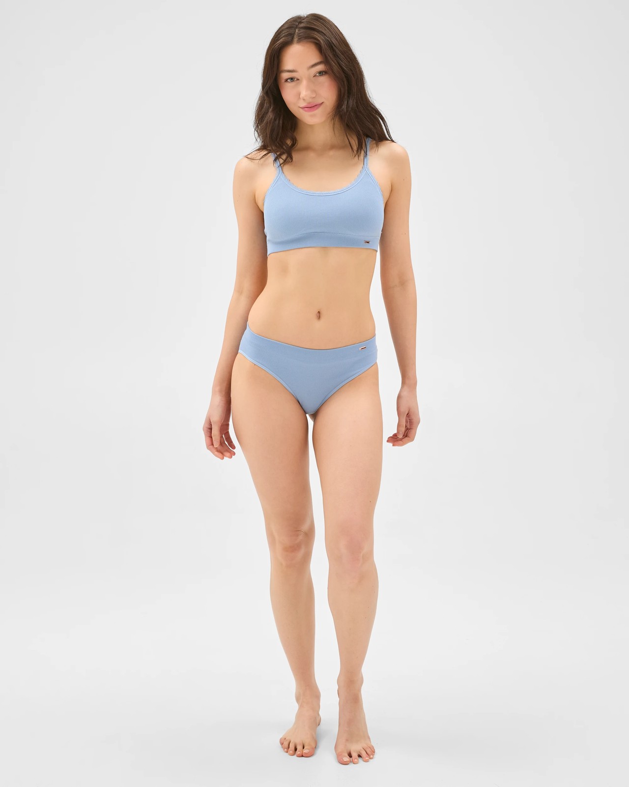 Lily Loves Rib and Lace Seamfree Crop Top - Forever Blue 2 of 5