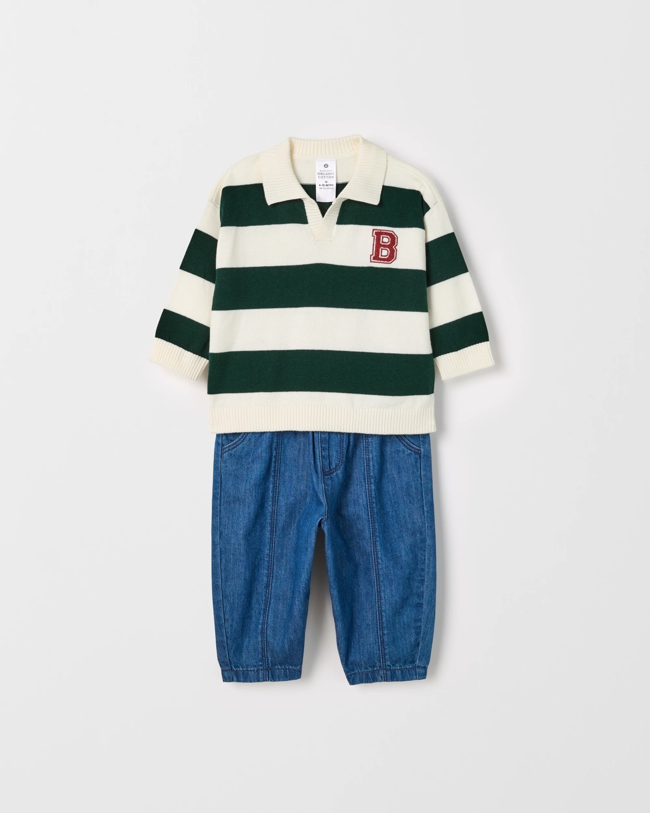 Baby Organic Cotton Knit Polo Top & Denim Pants Set 5 of 5