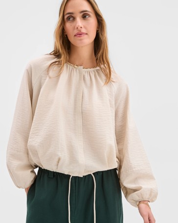 Long Sleeve Button Front Bubble Hem Top