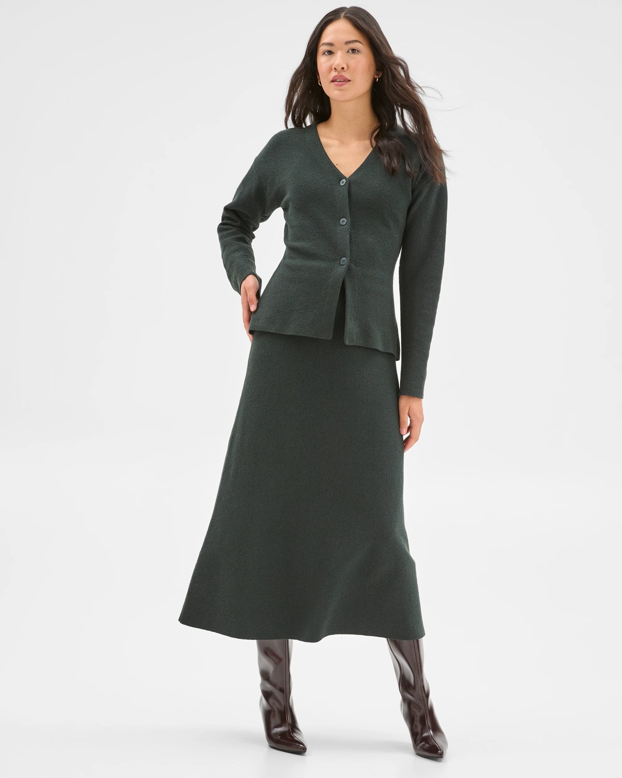 Preview Boucle Long Sleeve Cocoon  Cardigan - Mid Jade 3 of 6