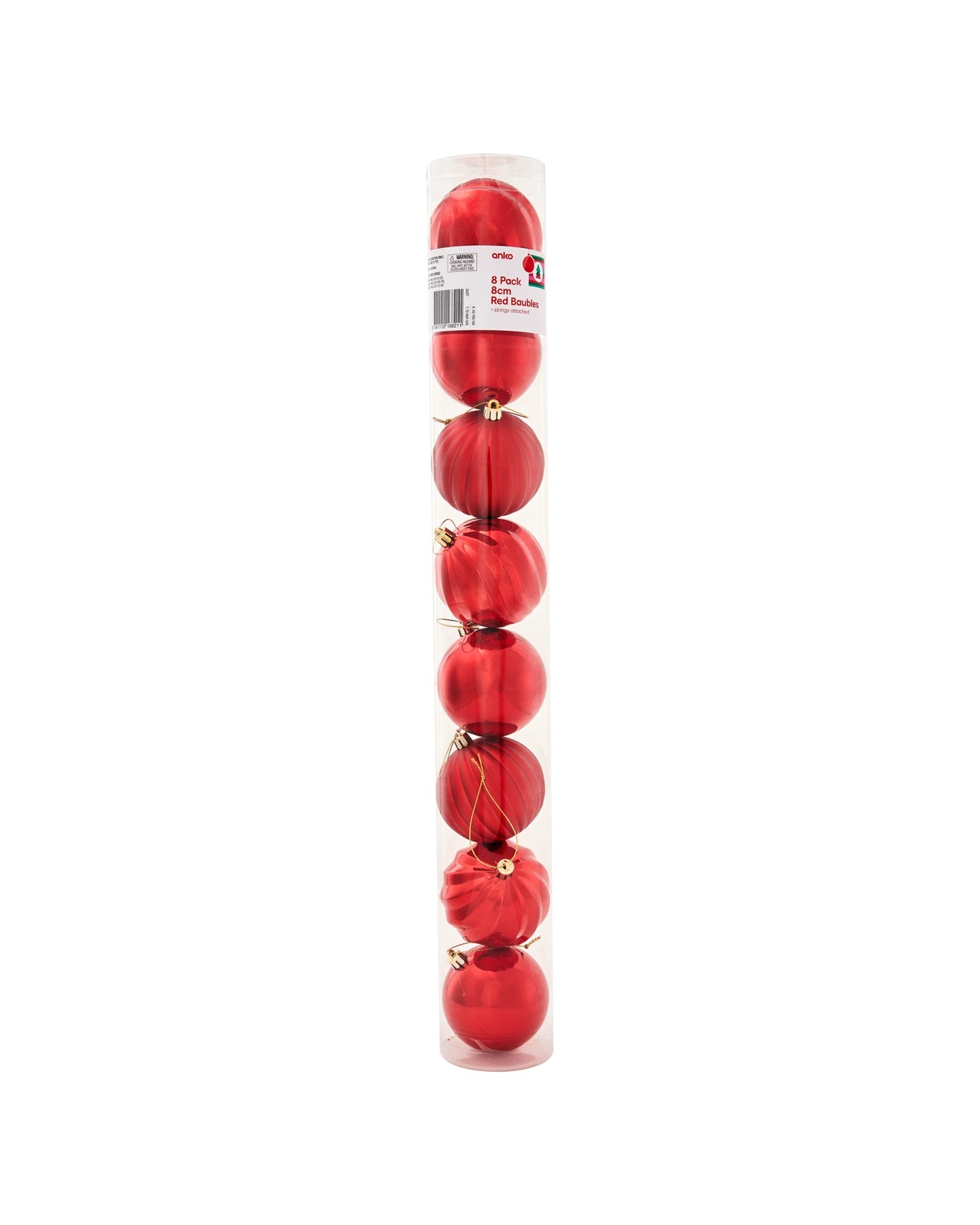 Anko 8 Pack of 8cm Red Baubles 6 of 6
