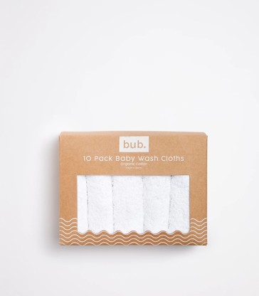 10 Pack bub. Organic Cotton Baby Wash Cloths