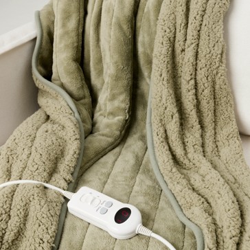 Anko Heated Throw Sherpa - Green