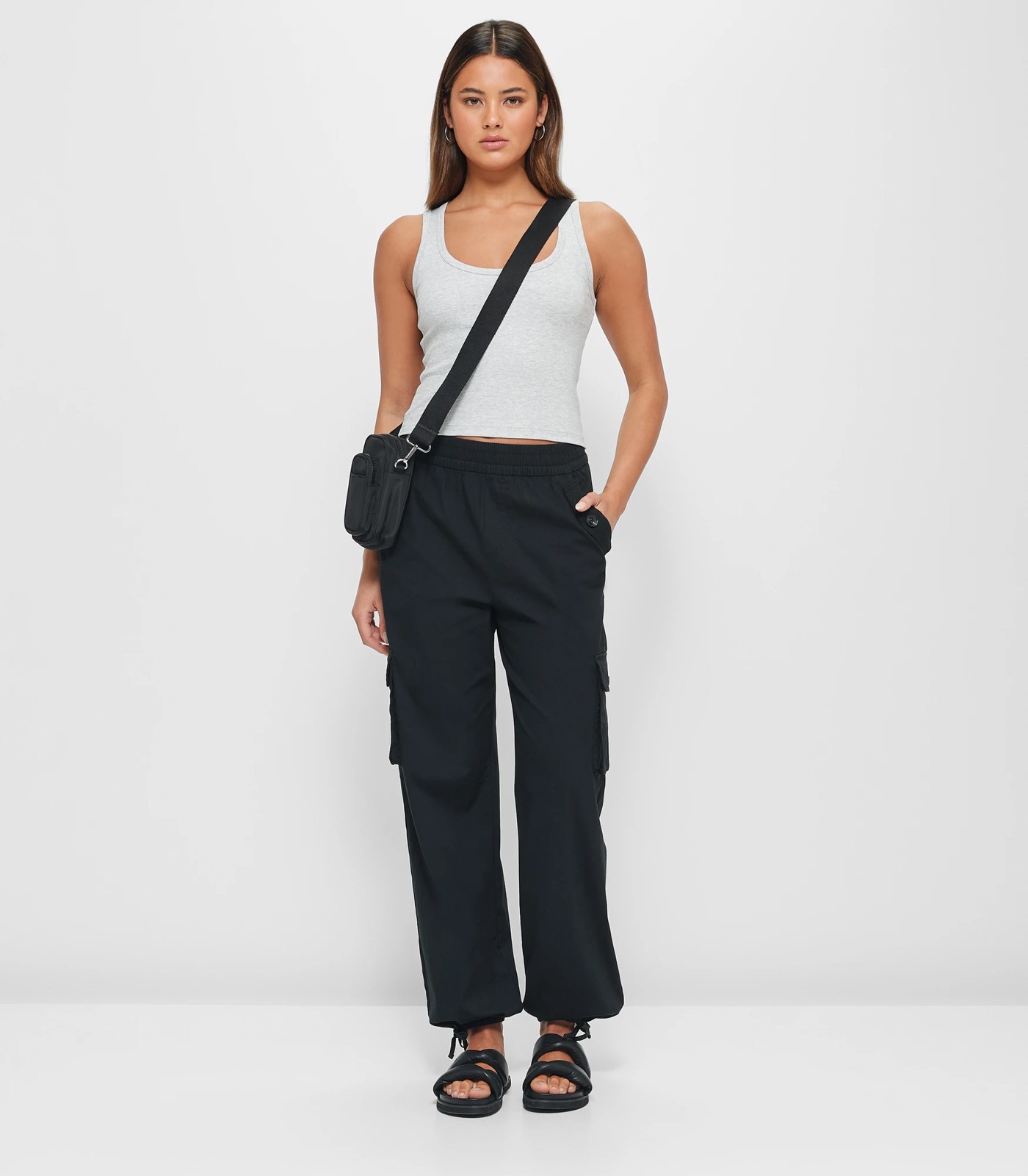 Shape Black Cargo Fold Waistband Pocket Pants