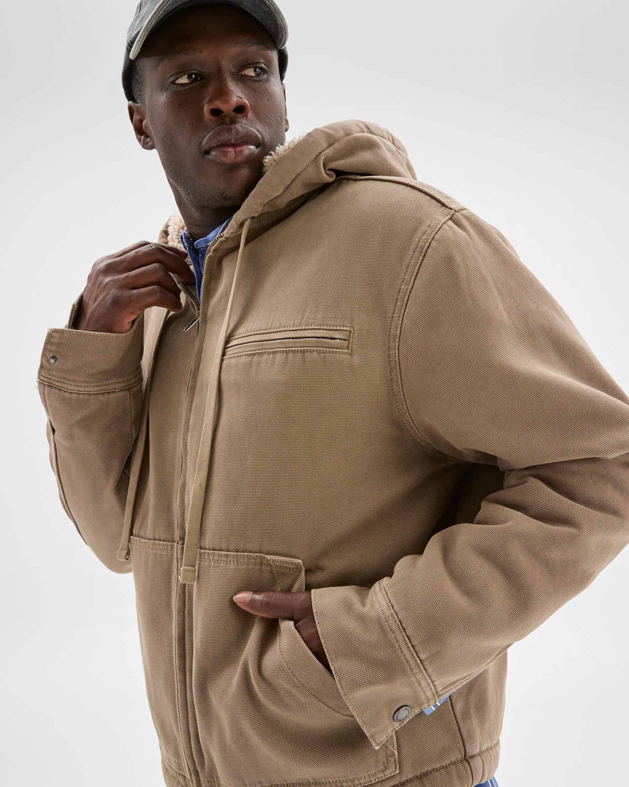 Commons Heavyweight Washed Hooded Worker Jacket - Khaki 3 of 6