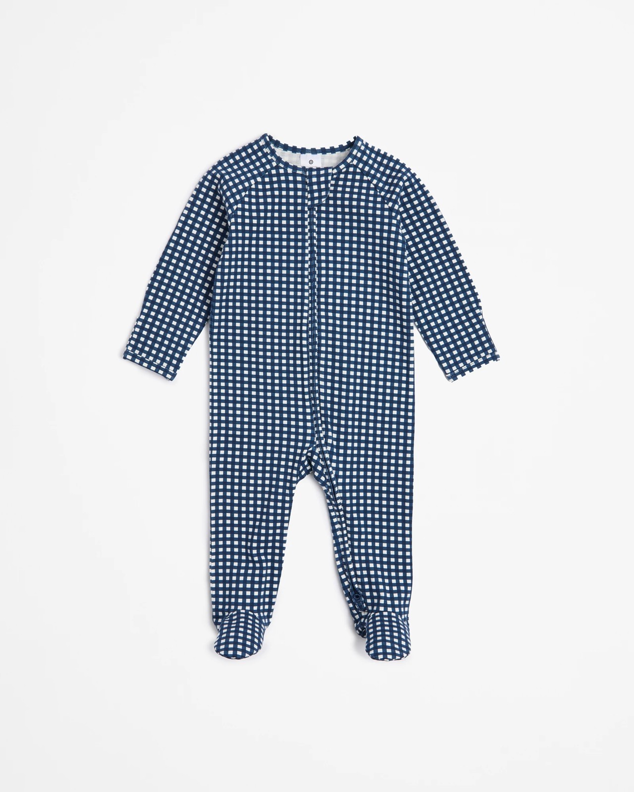 Baby Organic Cotton Print Zip Coverall - Navy Gingham 2 of 4