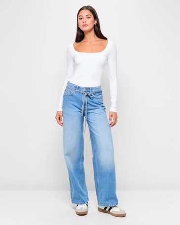 Mid Rise Baggy Leg Denim Jeans - Lily Loves