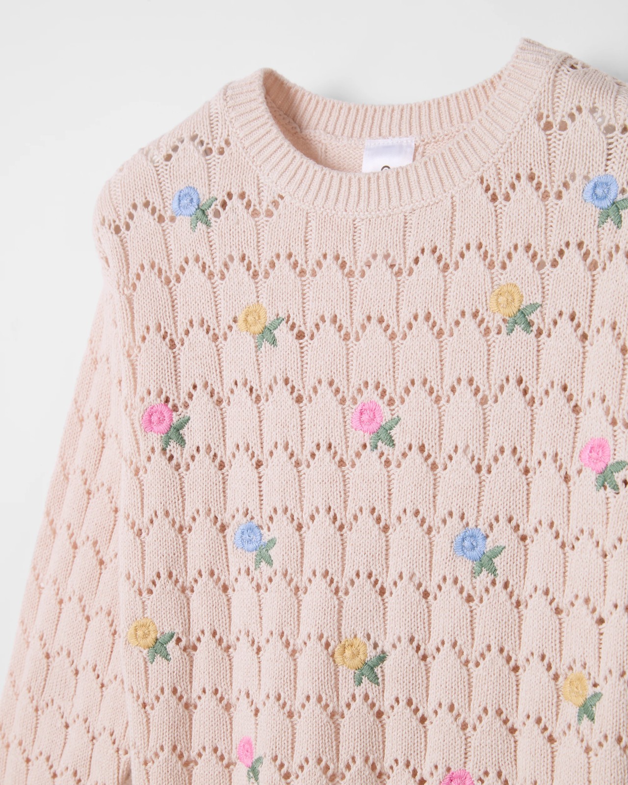 Australian Cotton Pointelle Embroidered Sweater - Cream 2 of 3