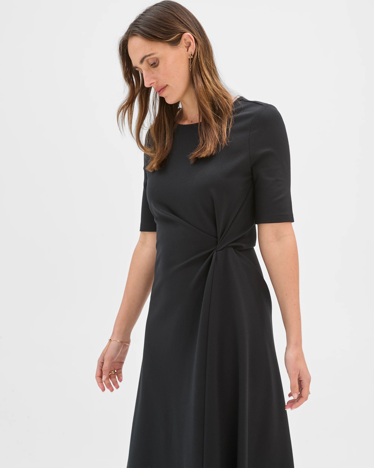 Preview Ponte Twist Detail Midi Dress - Black 5 of 5
