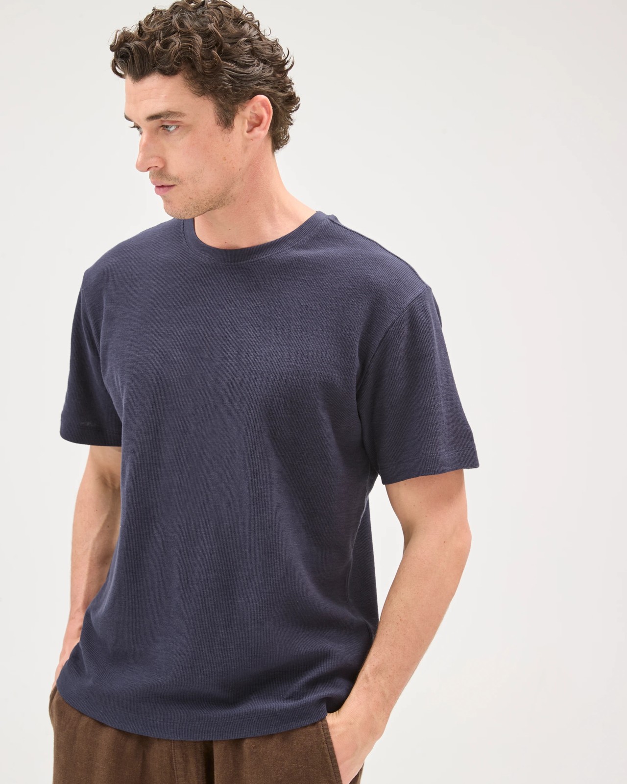 Australian Cotton Fashion Textured T-Shirt - Navy 2 of 6
