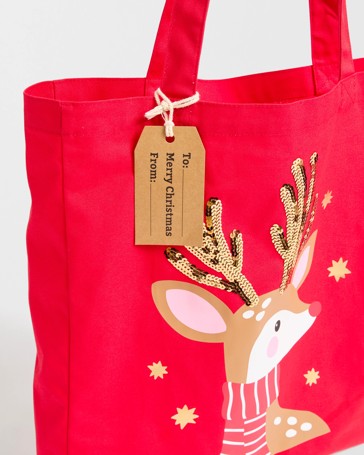 Cotton Reindeer Christmas Tote Bag