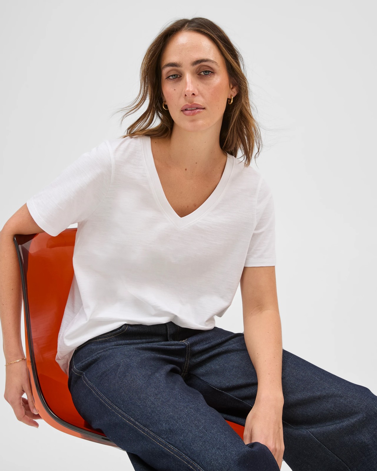 Australian Cotton Slub Relaxed V-Neck T-Shirt - White 5 of 6