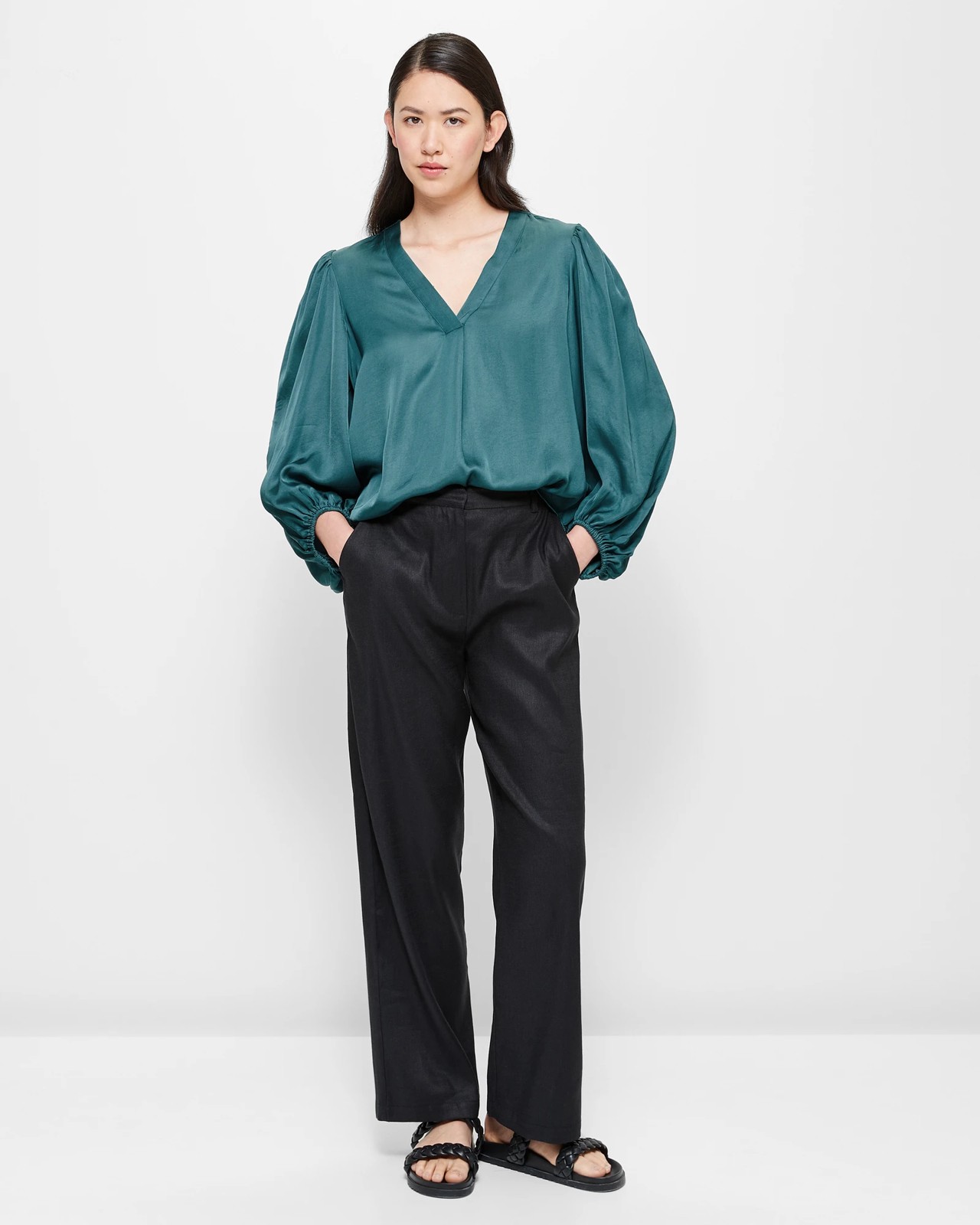 Notch Balloon Sleeve Blouse - Preview 2 of 5