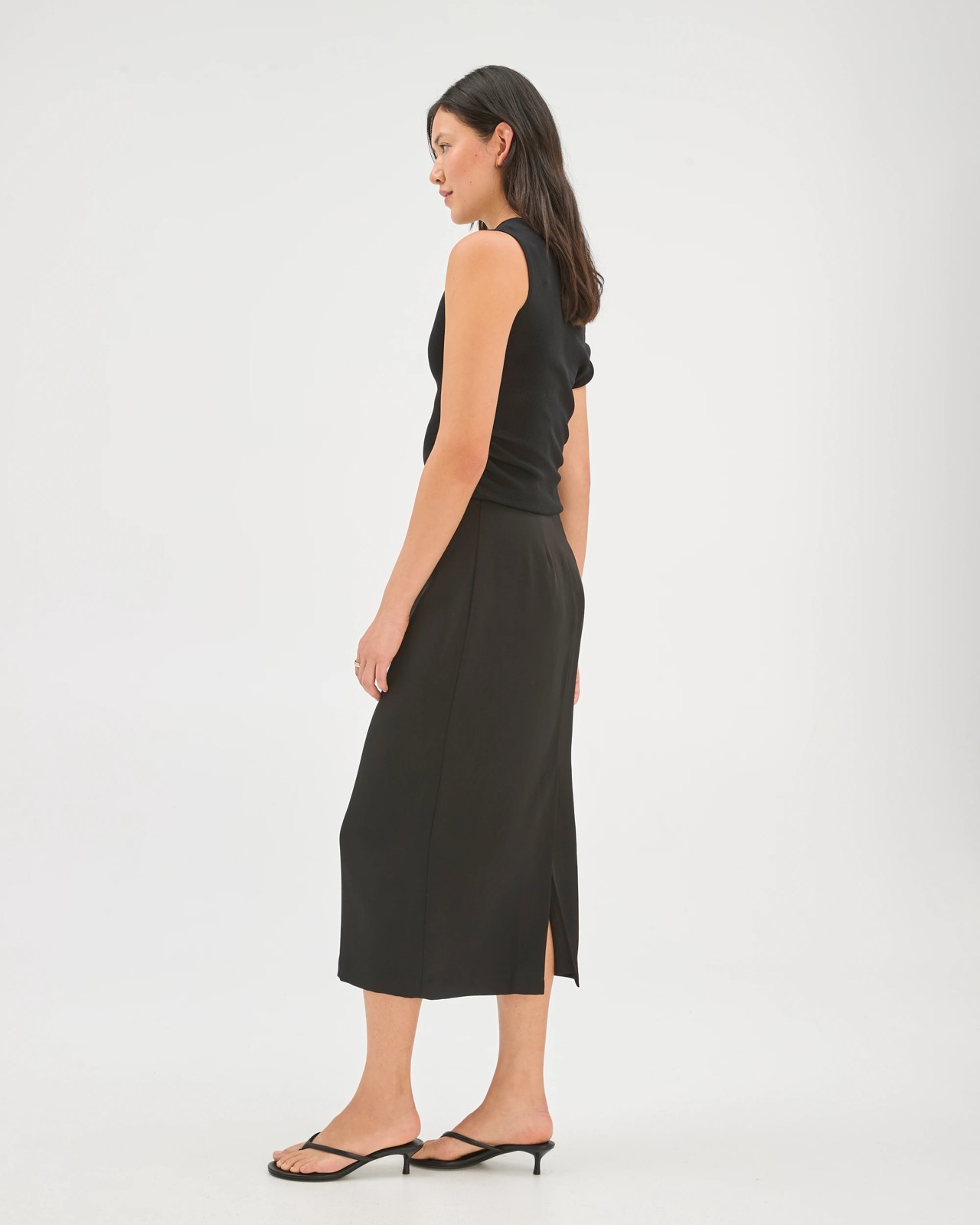 Preview Fiona Tailored Column Midi Satin Skirt - Black 5 of 5