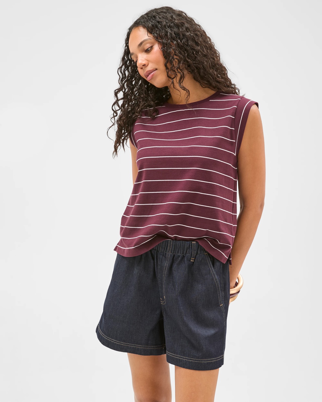 Australian Cotton Extended Shoulder Muscle Tank Top - Merlot 2 of 6