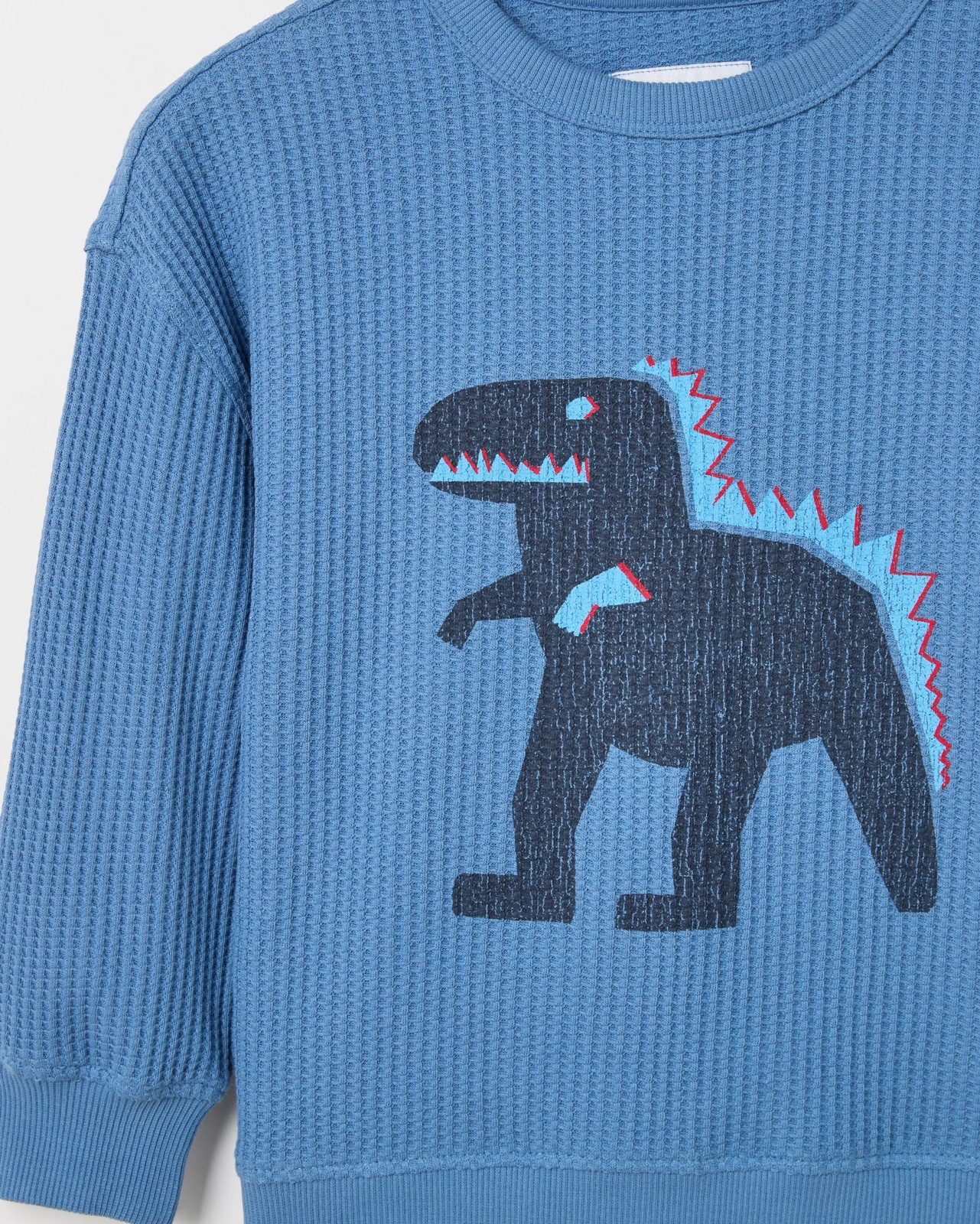 Australian Cotton Long Sleeve Oversized Waffle T-Shirt - Blue 5 of 5