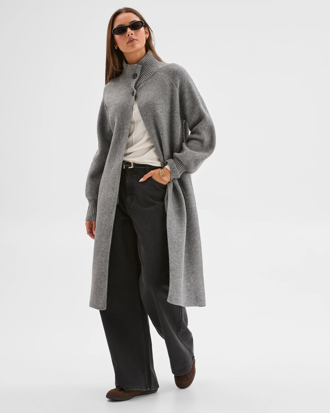 Lily Loves Funnel Neck Longline Cardigan - Grey Marle 2 of 6