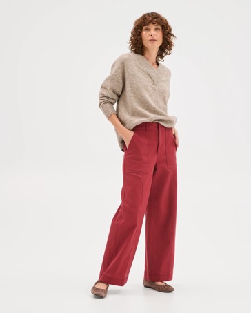 Australian Cotton Blend Stretch Twill Wide Leg Pants