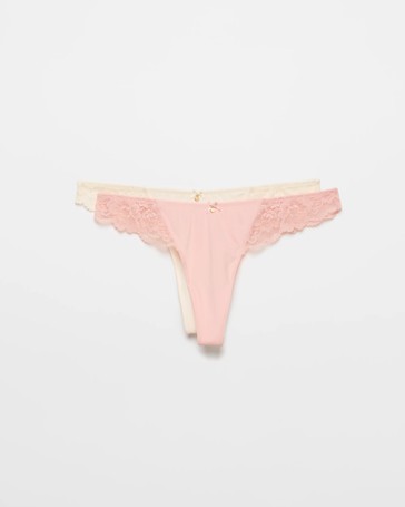 Womens Lara Lace Trim G-String Briefs 2 Pack