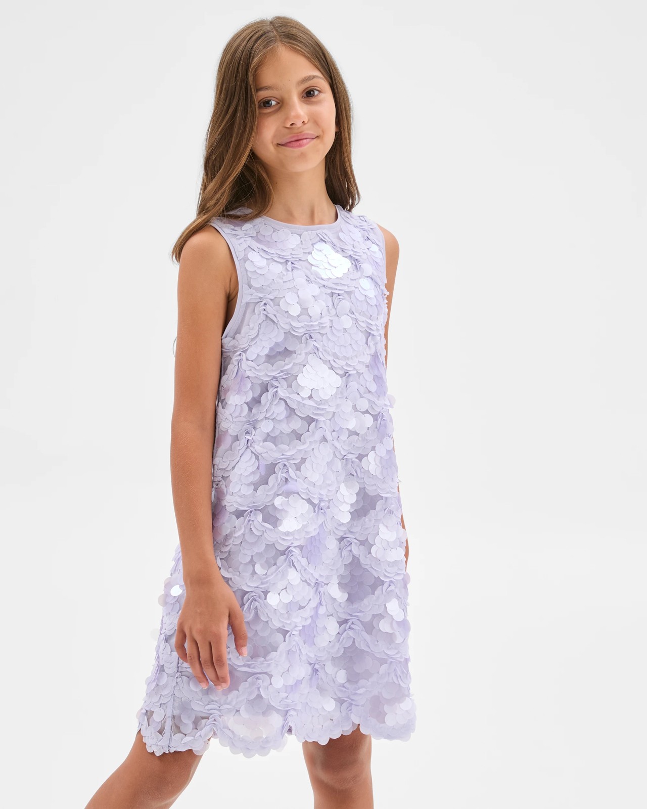 Sequin Sleeveless Scallop Hem Occasion Dress - Lilac 2 of 5