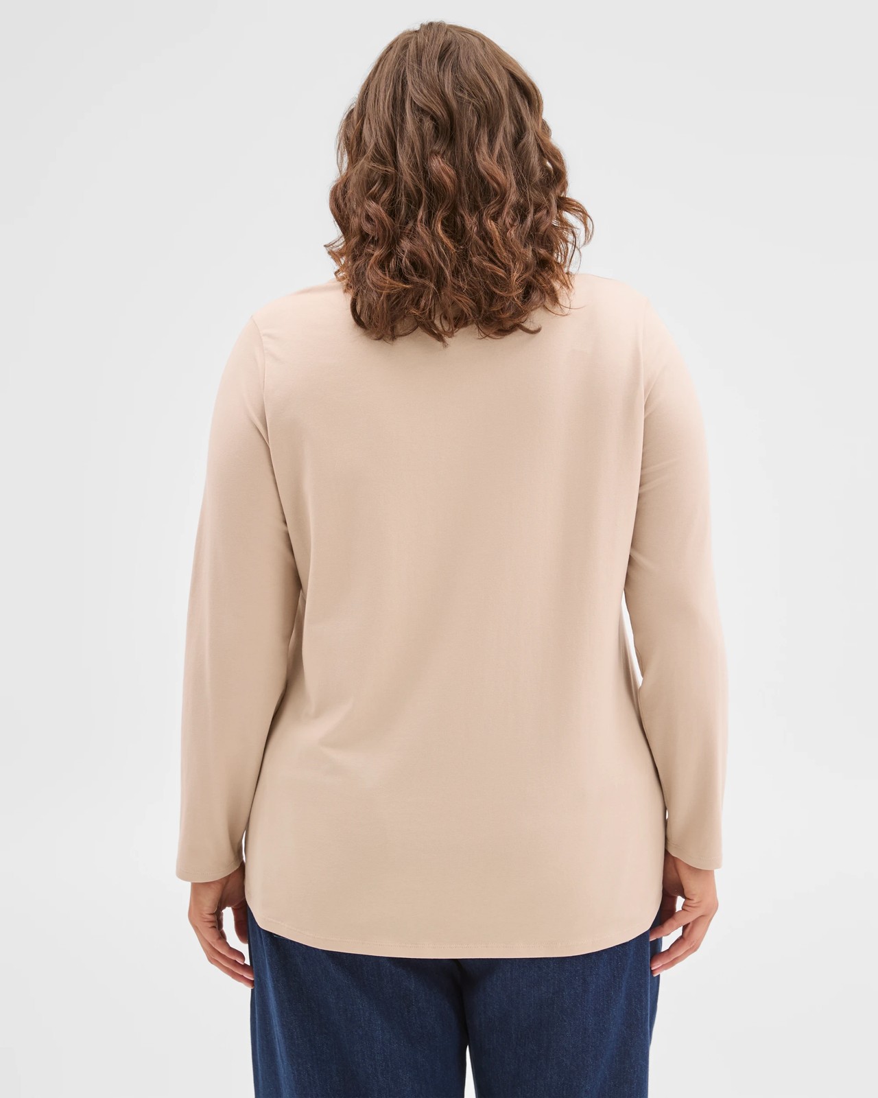 Plus Size Australian Cotton Long Sleeve Crew T-Shirt - Birch 4 of 6