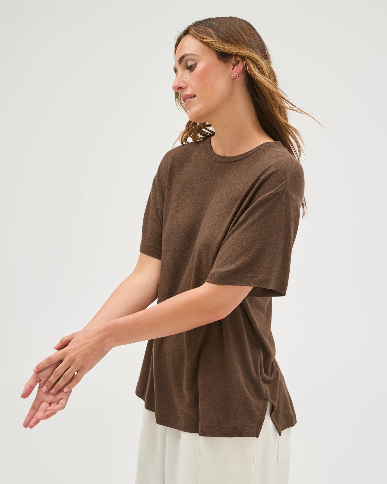 Linen Blend Relaxed T-Shirt - Coffee Bean 5 of 6