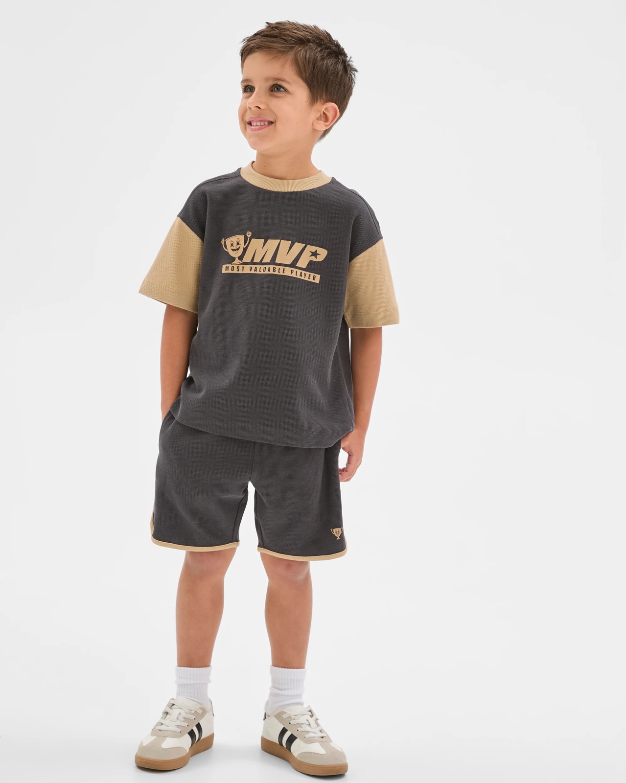 Australian Cotton Textured T-Shirt and Shorts 2 Piece Set - Phantom 3 of 5