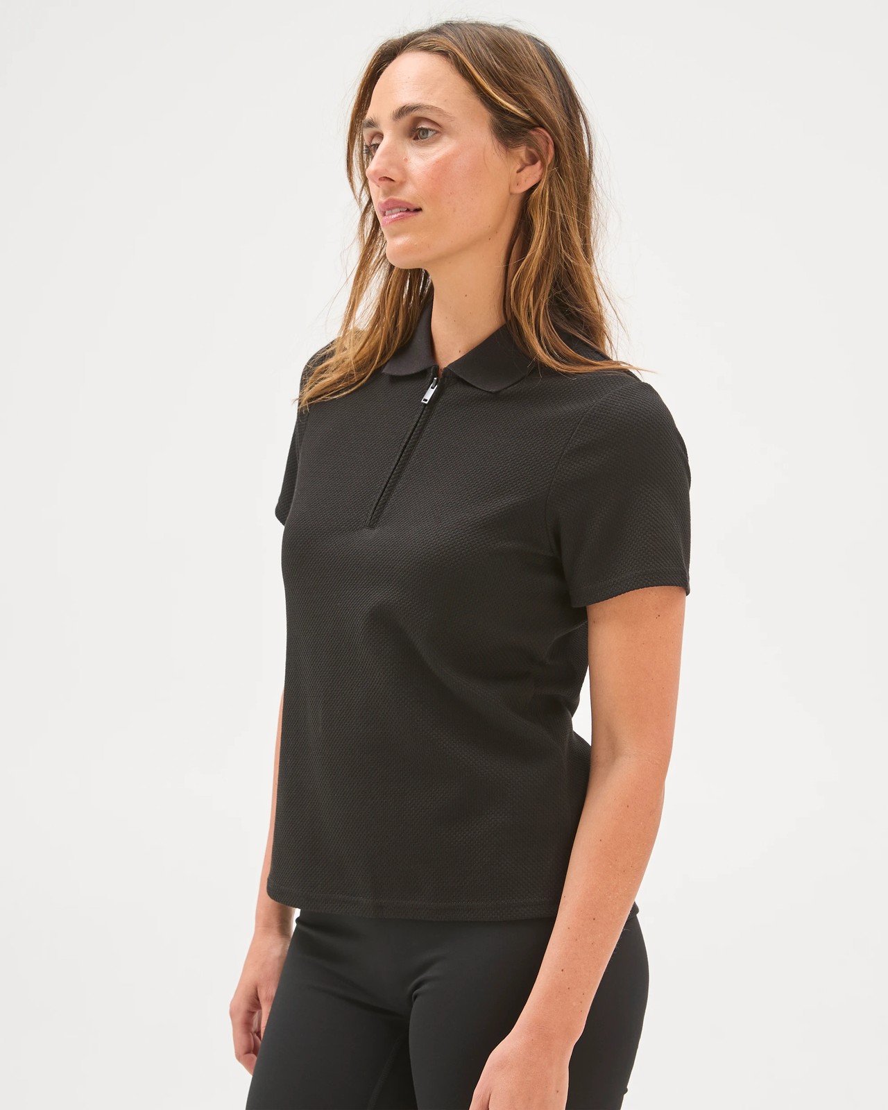 Active Australian Cotton Blend Textured 1/4 Zip Polo Top - Black 6 of 6