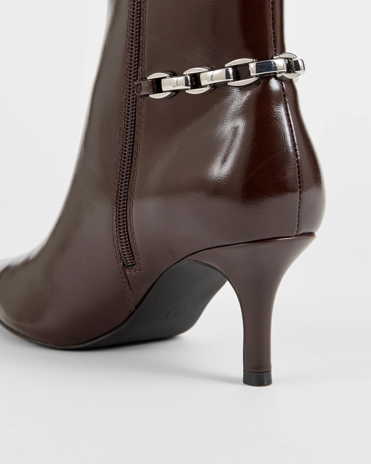 Ankle Kitten Heel Shaft Boots - Athena - Chocolate Patent 3 of 3