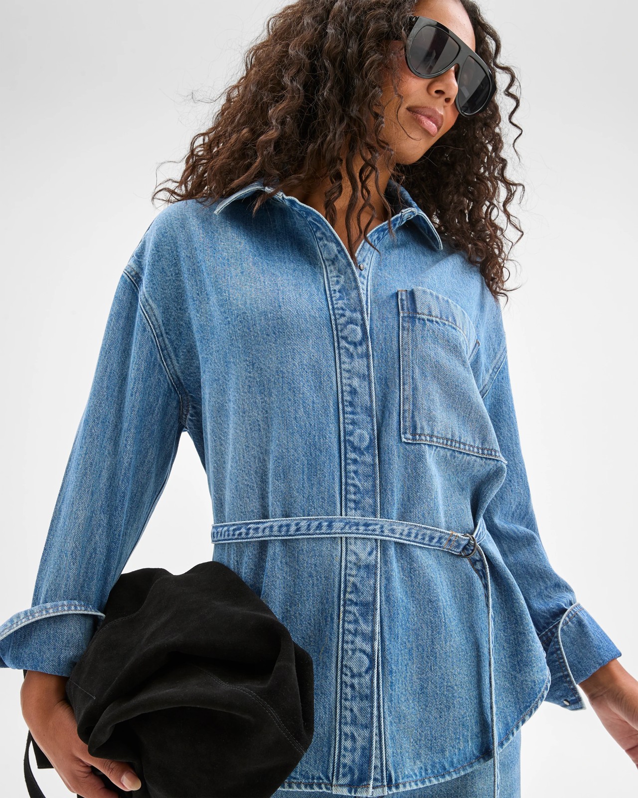 Belted Denim Shacket 2 of 6