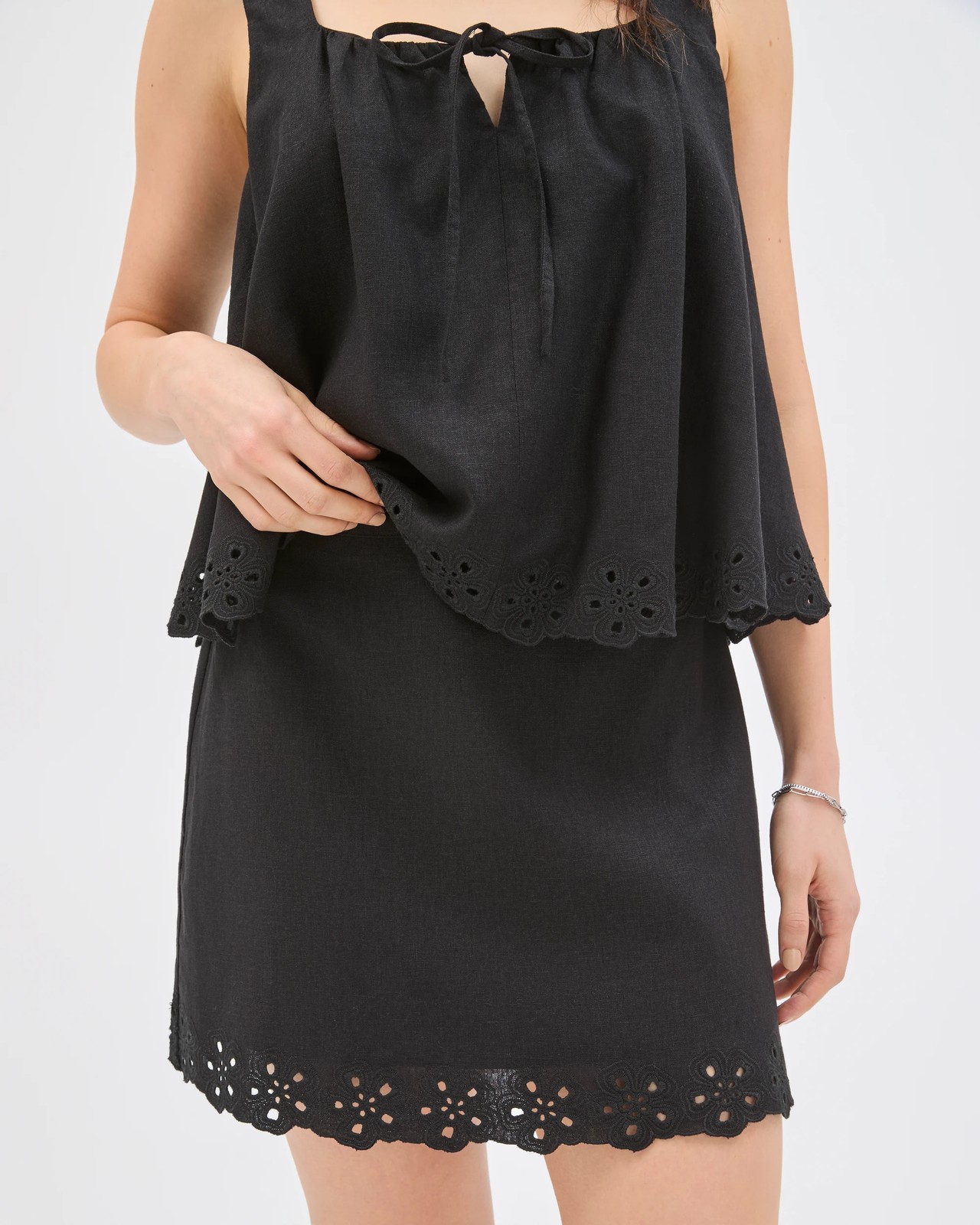 Lily Loves European Linen Blend Embroidered Mini Skirt - Black 3 of 5