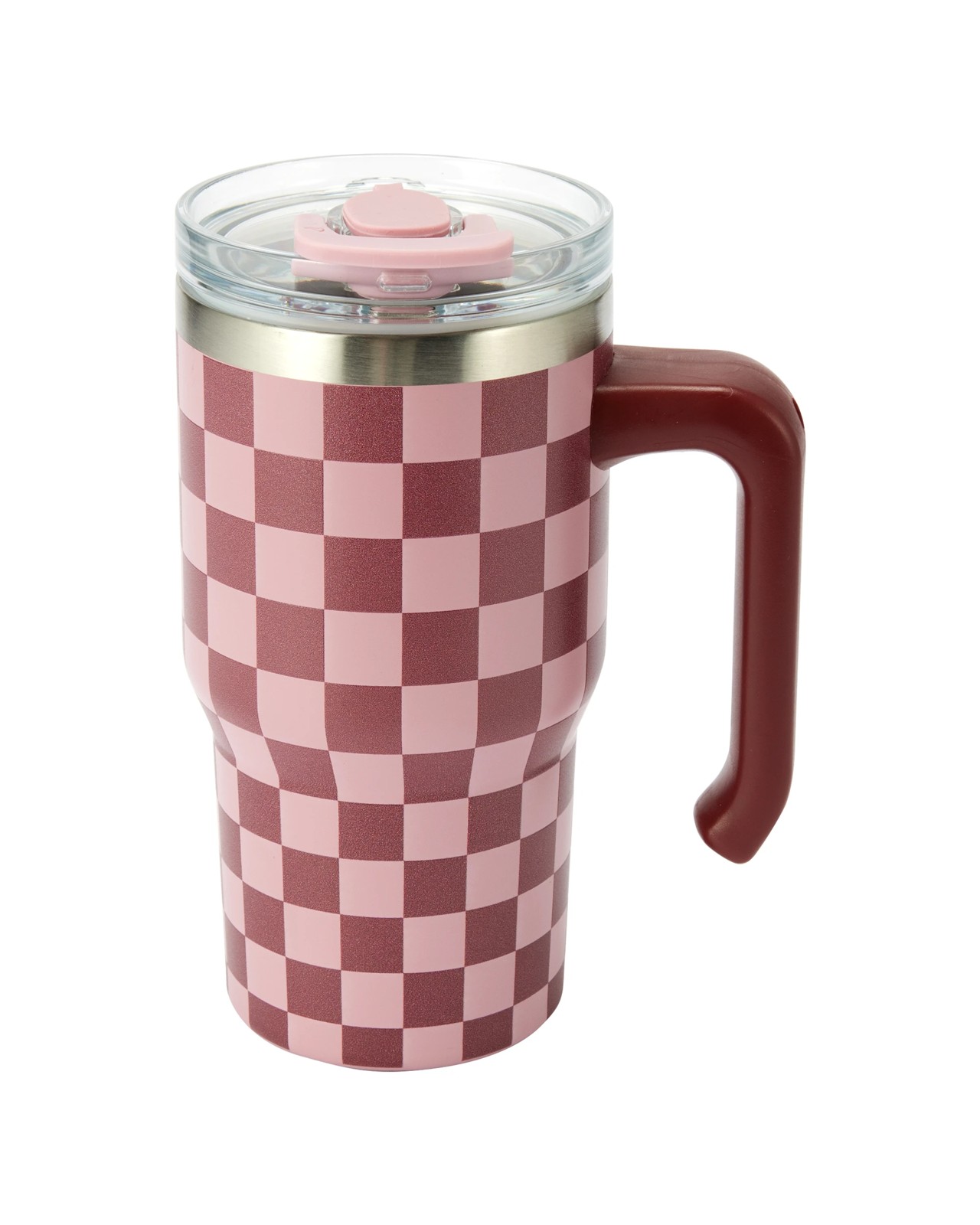 Anko 600ml Burgundy Check Tumbler with Handle 3 of 5