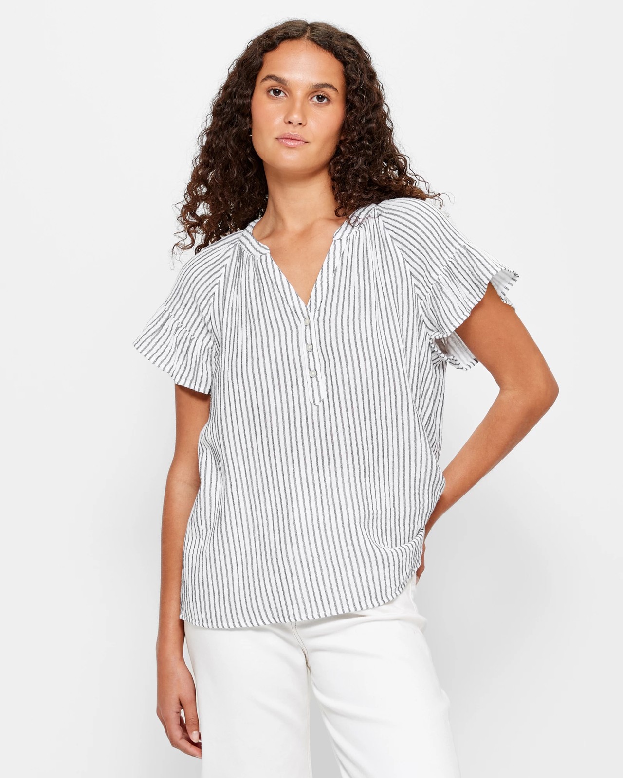 Double Take Pleated Detail Flutter Sleeve Blouse