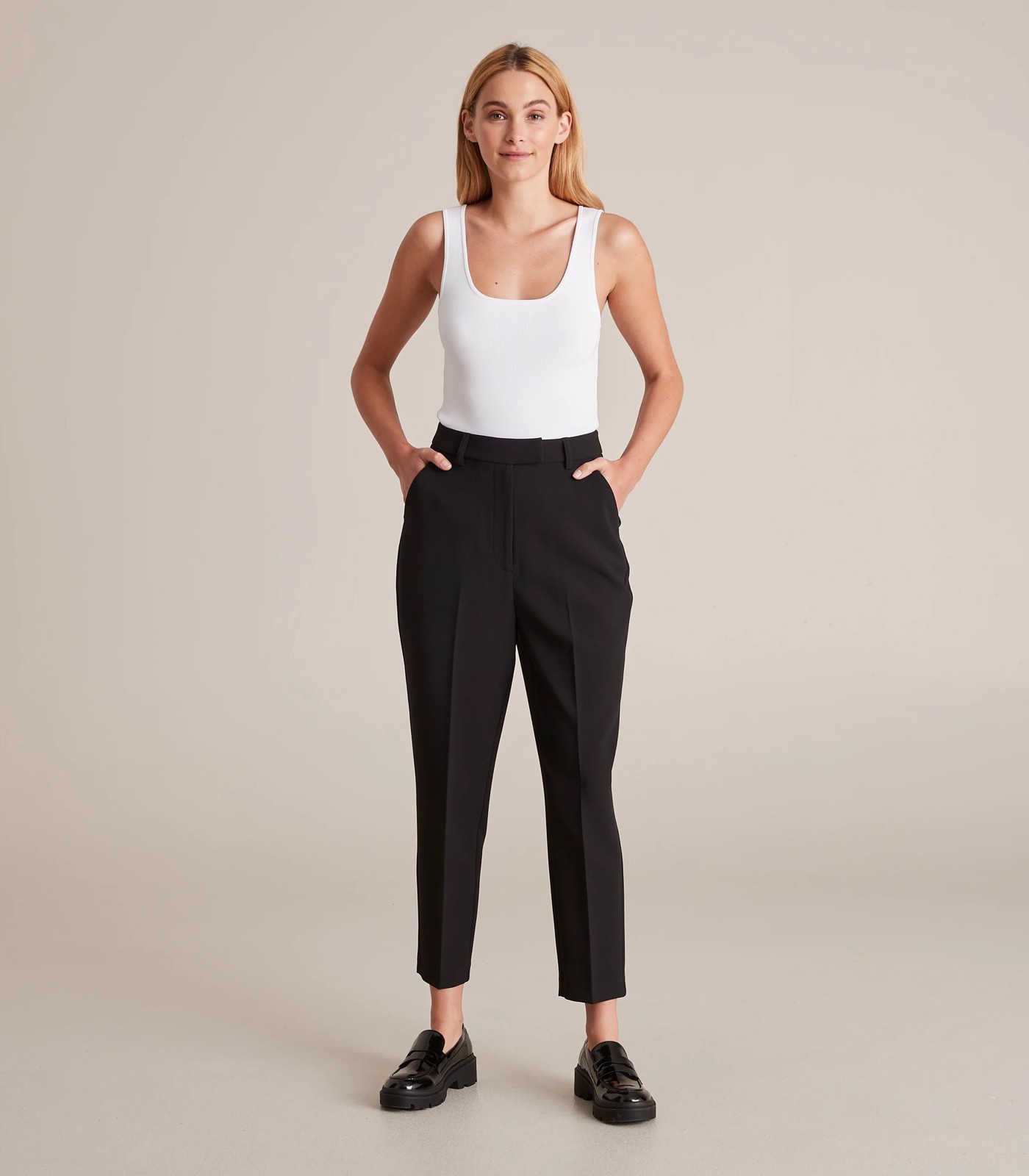 High Waist Slim Tapered Ankle Pants - Preview - Black