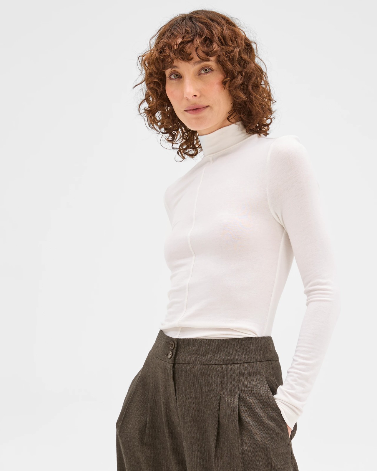 Preview Long Sleeve Luxe Layering Knit Skivvy Top - White 2 of 6