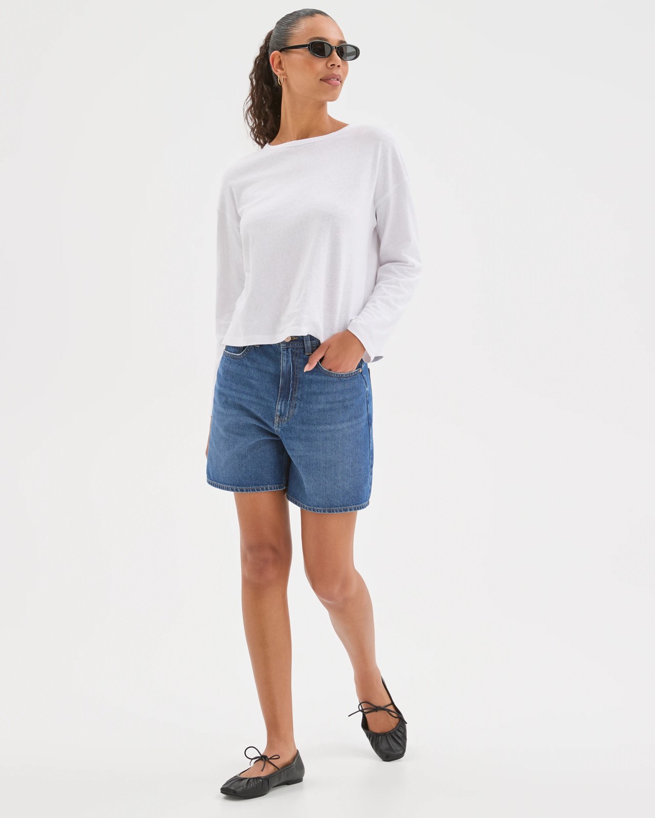 High Rise A-Line Denim Shorts 2 of 5