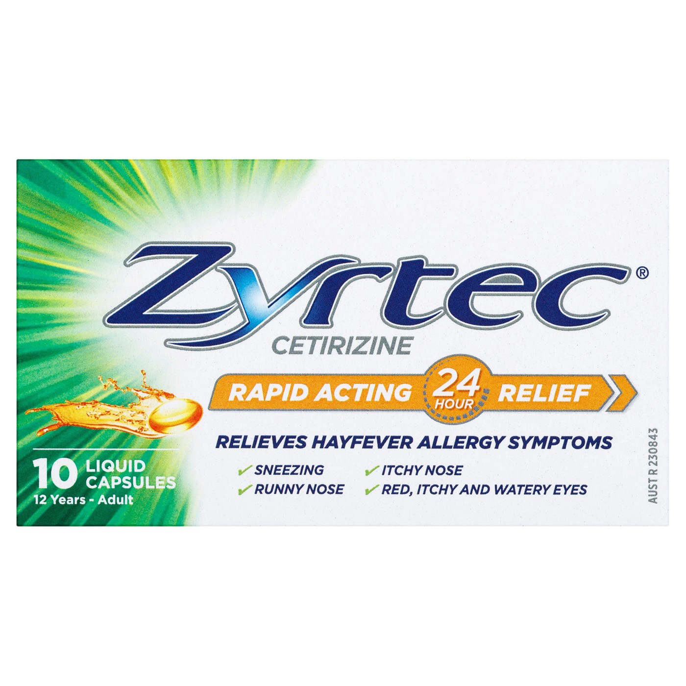 10 Pack Zyrtec Rapid Acting Hayfever Allergy Relief Antihistamine Liquid Capsules 2 of 6