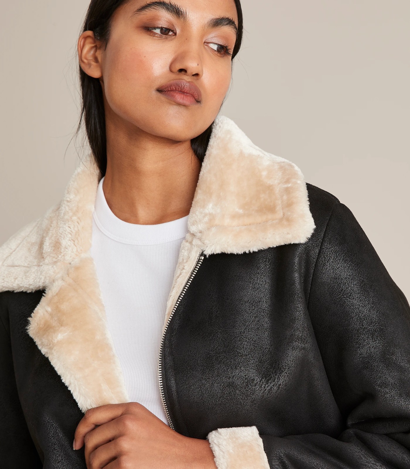 Aviator jacket with 2025 faux shearling