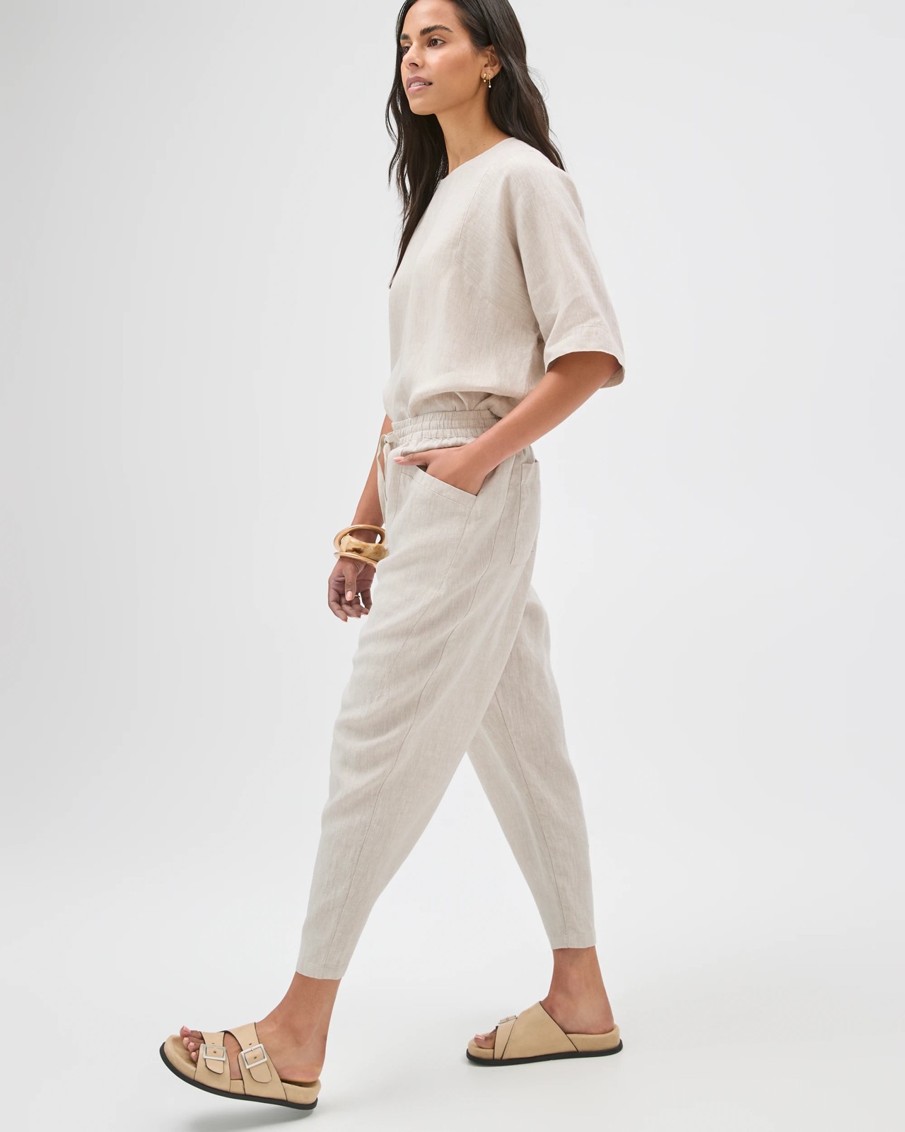 European Linen Tapered Pants - Flax 3 of 5