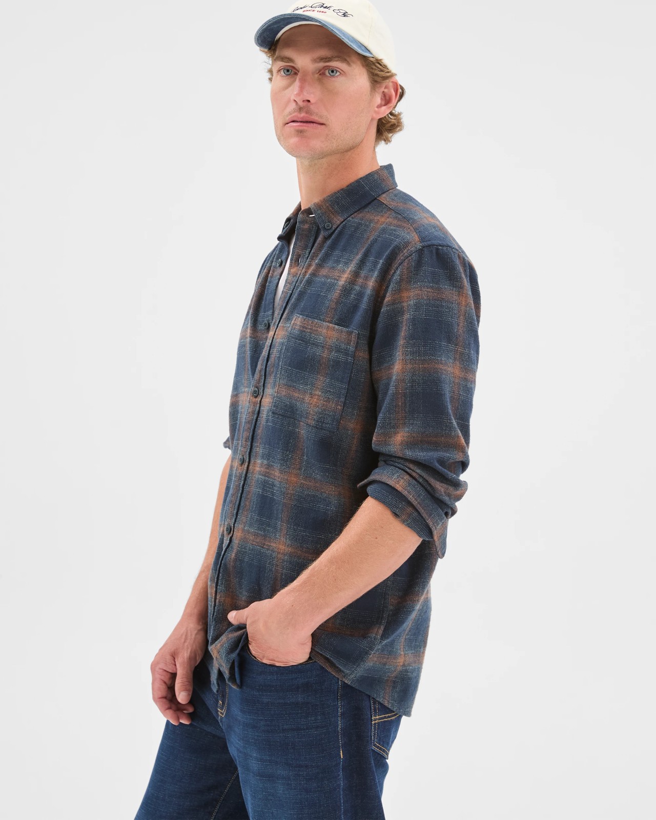 Long Sleeve Brushed Check Shirt - Navy 5 of 6