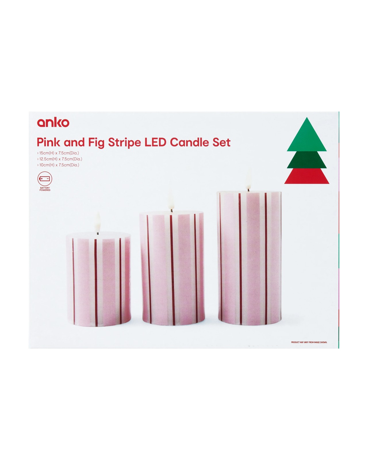 Anko Pink and Fig Stripe LED Candle Set 6 of 6