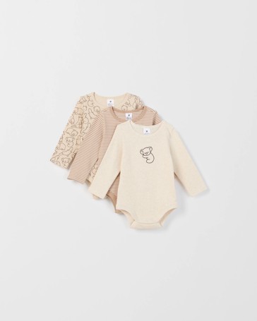 Baby Organic Cotton 3 Pack Long Sleeve Rib Bodysuit
