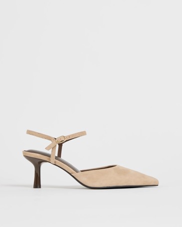 Genuine Suede Leather Point Toe Ankle Strap Heels