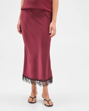 Preview Lace Trim Satin Midi Skirt