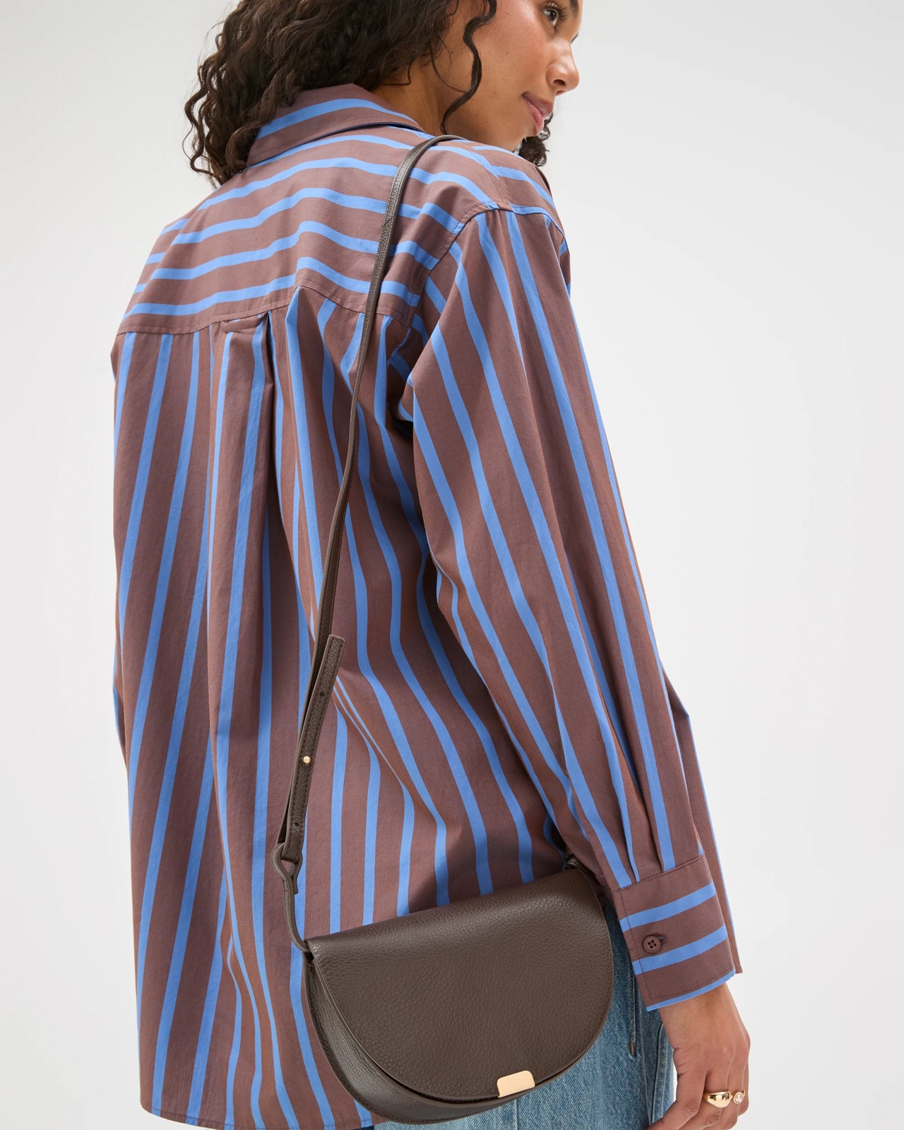 Genuine Leather Mini Saddle Crossbody Bag - Chocolate 3 of 3