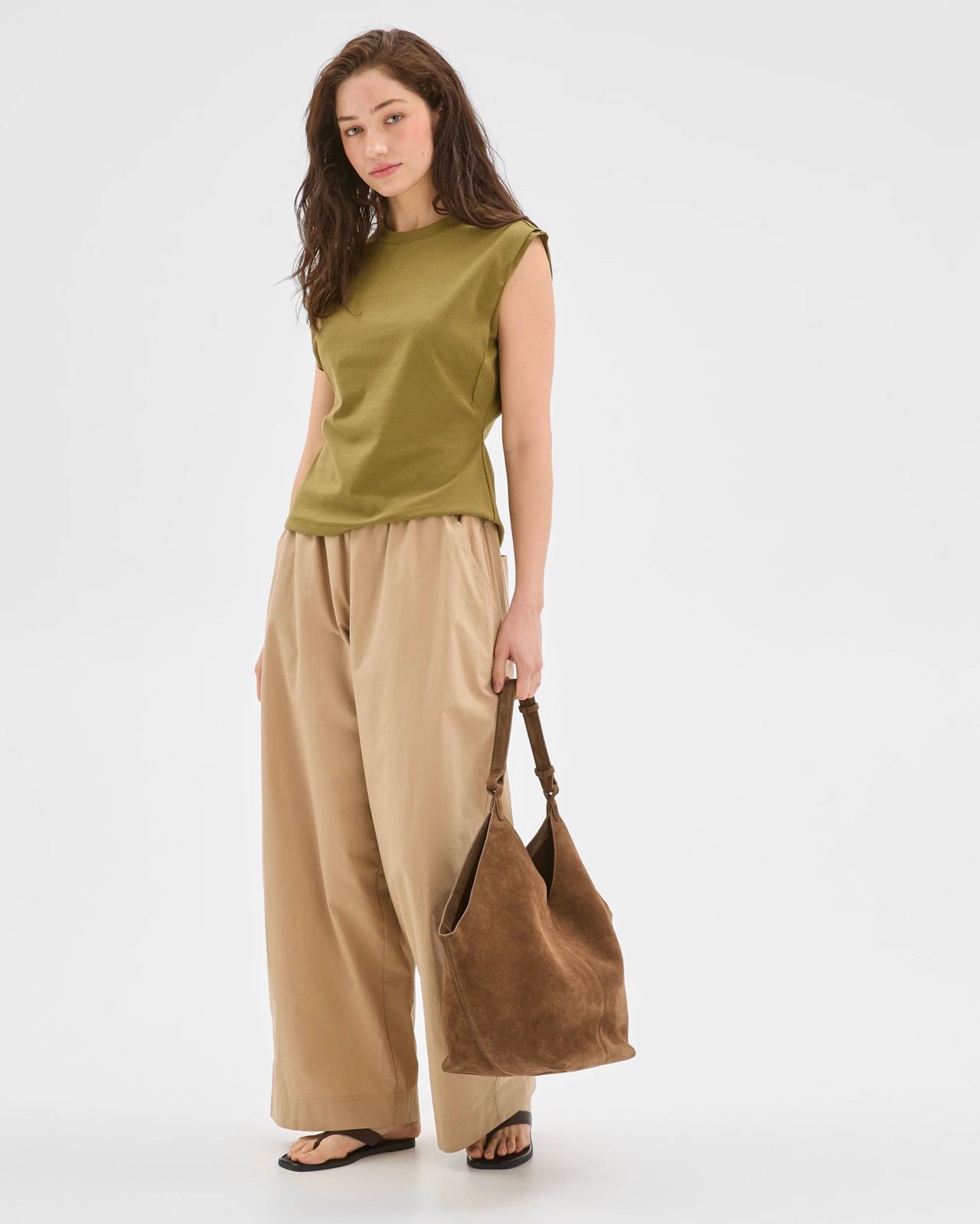 Lily Loves Australian Cotton Blend Extended Shoulder T-Shirt - Khaki 2 of 5